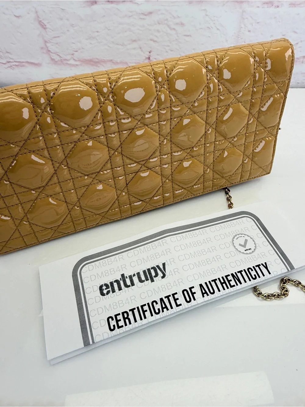 Christian Dior Patent Cannage Lady Dior Convertible Clutch Beige